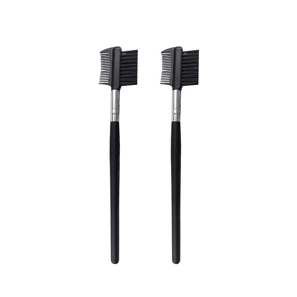 Brow Comb Lash Groomer 2 Pack Eyebrow Brush Double-sides for Women Makeup Cosmetic Tool Black