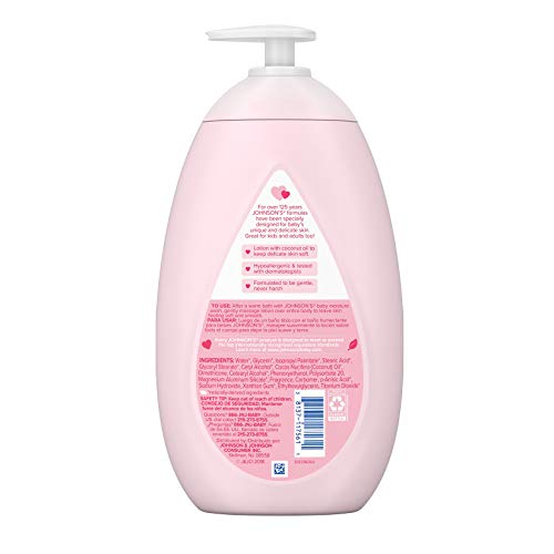 JOHNSON’S MOISTURIZING BABY LOTION WITH COCONUT OIL, HYPOALLERGENIC AND DERMATOLOGIST-TESTED, 27.1 FL. OZ