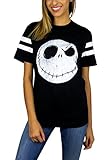 Nightmare Before Christmas Womens Skellington Head Varsity Football Tee Medium Black