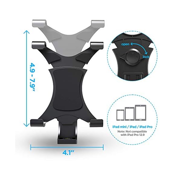 ipow Universal Tablet Stativ Halterung Halter Clip Mount Adapter kompatibel mit Selfie Stick Stange Kamera Stativ Tri-pod, Inklusive 1/4" Schraubenkopf für Meisten 4.8-7.8 Zoll Tablet – Bild 3
