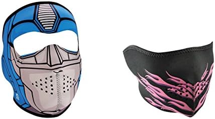 Bundle (2 Items): 1 ZanHeadgear 'Guardian', Child / Kid Sized, Full Face Neoprene Face Masks -AND- 1 Zan 'Pink Flames' Half Face Neoprene Face Mask, Ski Mask