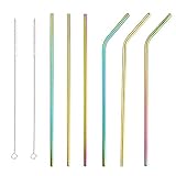 Accmor Reusable Rainbow Drinking Straws, 18/8 Stainless Steel 10.5inch Extra Long Straws Set for 20 & 30oz YETI RTIC Ozark TERVIS Tumbler Moscow Mule Cups + 2 Cleaning Brushes(3 Straight and 3 Bend)