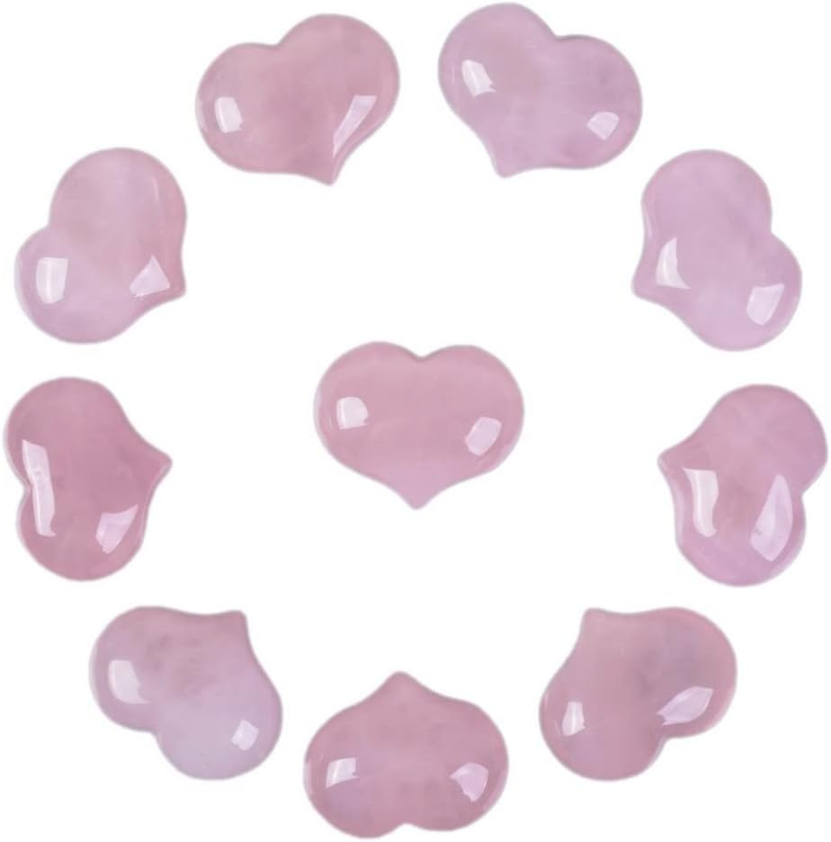 Indoor Fountains & Accessories - Natural Rose Quartz Gemstone Healing Crystal 1 inch Mini Puffy Heart Pocket Stone Iron Gift Box (Pack of 10)