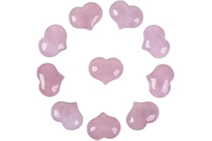 Justinstones Natural Rose Quartz Gemstone Healing Crystal 1 inch Mini Puffy Heart Pocket Stone Iron Gift Box (Pack of 10)