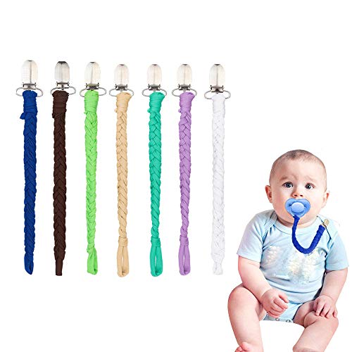 Elaco Pacifier Clip Baby Holder, Baby Leash Teething Toy by Hand-Made Braided Securing Clip Holder Infant Soother Teether (White) - Thumbnail 3