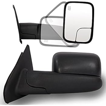 Roadstar Towing Mirrors Fit for 02-08 Dodge Ram 1500 03-09 Dodge Ram 2500 3500 Pickup Truck Power Heated Tow Extend Flip Up Power Heated Folding Side View Black Mirror Pair Set