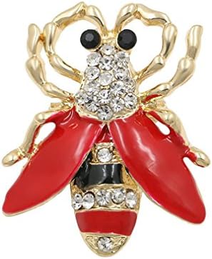 Enameled And Crystal Rhinestones Insect Bee Brooch Lapel Pins For Women Or Men 8062 RED WING