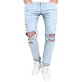 Just No Logo Men's Slim Fit Light Blue Ripped Jeans Destroyed Denim(30W,Sky Blue)