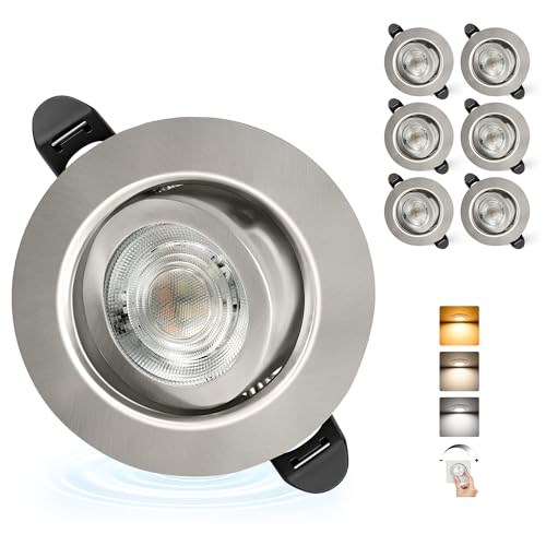 Aulaiyi LED Recessed Spotlight 230 V Dimmable 68 mm 5.5 W IP44 LED Spotlights Ultra Flat Ceiling Spotlights 45° Swivelling Recessed Lights 3000 K / 4000 K / 6000 K Spotlights Ceiling Light for
