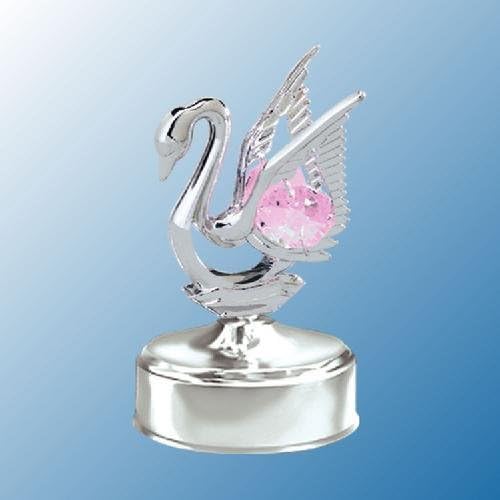 MASCOT Chrome Plated Mini Swan Music Box - Pink Swarovski Crystal - Romantic Gift for her Birthday, Anniversary, Wedding or Home Decorations