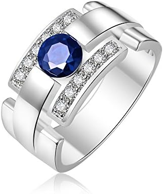 Men's Ring with Blue Sapphire and White Sapphire Rhodium Plated Brass