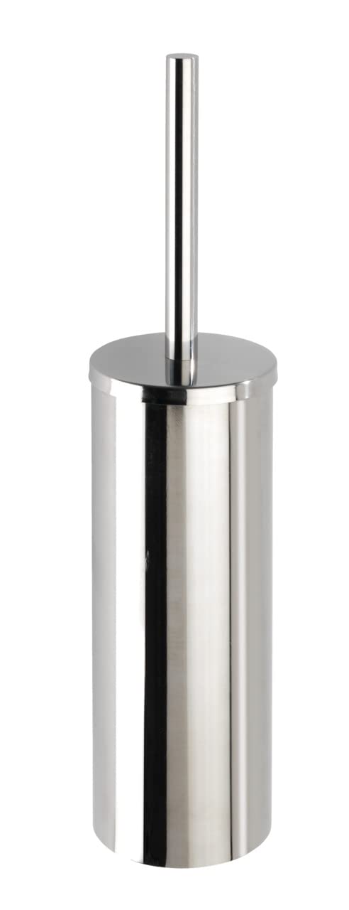 WENKO Mezzano Toilet Brush Holder with Closed Shape and Hygienic Toilet Brush, Rustproof, Shiny Stainless Steel, 9 x 40.5 x 13 cm
