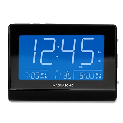 Magnasonic Alarm Clock Radio with USB Charging for Smartphones & Tablets, Auto Dimming, Dual Gradual Wake Alarm, Battery Backup, Auto Time Set, Large 4.8" LED Display, AM/FM (CR63W) - Thumbnail 2