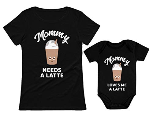 Tstars Mommy Needs a Latte Mom and Infant Matching Shirts - Funny Coffee Gift - Mother's Day Mother Baby Outfit