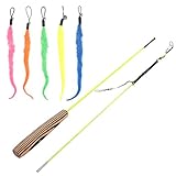 Aigou Cat Wand with Teaser Toys, Long Dangler Stick Fishing Rod with 5 Pieces Fun Teaser and bell Refill Pack for Cat and Kitten (Lime Green)
