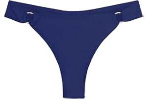Colloyes Women's Low Waisted Thong Bikini Bottoms High Cut Ruched Back Swimsuit Bottoms with Side Metal Rings