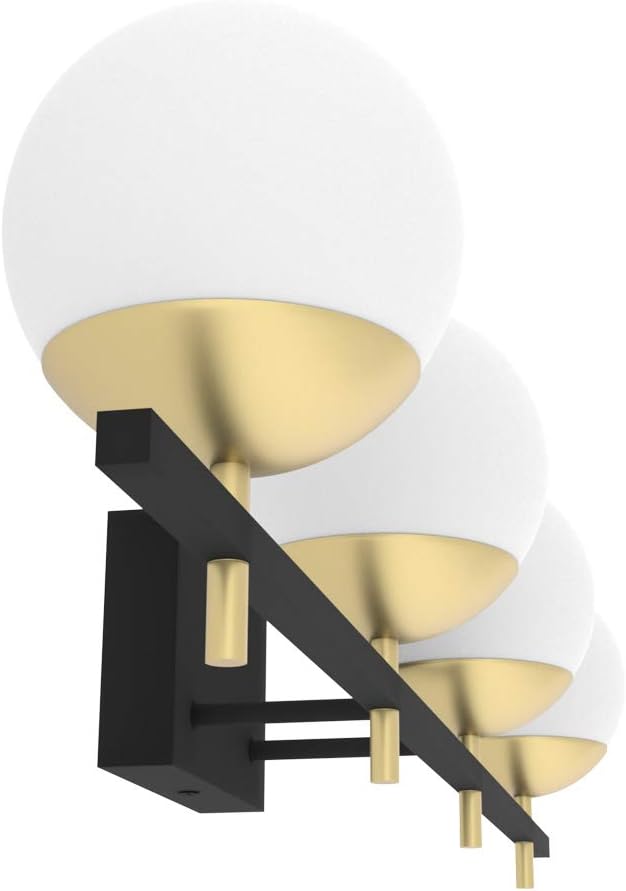 Ralbay Mid Century Modern Wall Light Fixture 4-Light Milky Glass Modern Bathroom Vanity Lights Over Mirror, Black/Golden Modern Vanity Light for Bathroom (Exclude Bulb) - - 