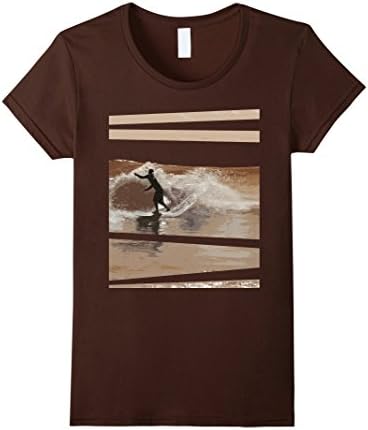 Womens Short Board Surfer Shredding Waves Photo Tee Shirt Large Brown