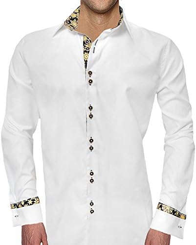 white dress shirt with black buttons White Cutaway Collar Dress Shirt w/Black Trim