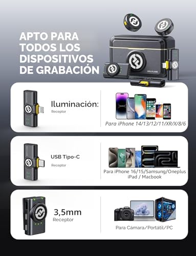 Hollyland Lark M2 Combo Micrófono Inalámbrico (2TX+3RX) para Cámara, iPhone, Android, PC, 300m, 48kHz/24 bit, Hi-Fi Audio, ENC Anti-rumore, 40 Horas, Microfono de Solapa per Livestream, Vlog - Negro