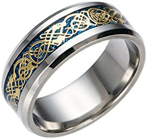 Dragon Scale Dragon Pattern Beveled Edges Celtic Rings Jewelry Wedding Band for Men (7)