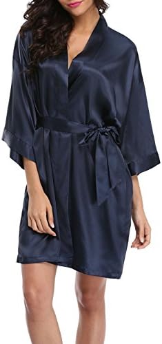 VEW Store Women Bridal Robes Set Short Satin Bride Bridesmaid Kimono Robes For Wedding Party