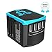 Travel Adapter, FIREOR Universal International Power Adapter with Smart High Speed 2.4A 4 USB Wall Charger, Worldwide AC Outlet Plugs Adapters for Europe, UK, US, AU, Asia - Blue
