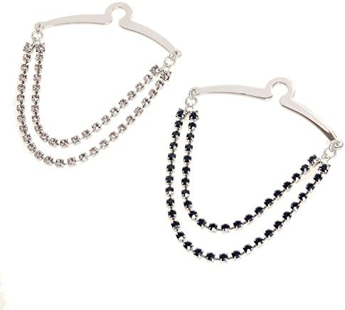 AMANOGAWA Swarovski Chain Tie Clip Narrow , Silver and Black Diamond