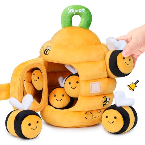 JoyCat Juguetes Bebes 6-12 Meses - Juguetes de Peluche de Abeja con Colmena, Sonajeros, Arrugas, Espejo - Juguetes Sensoriales Montessori para Bebes, Regalo Bebe 1 año