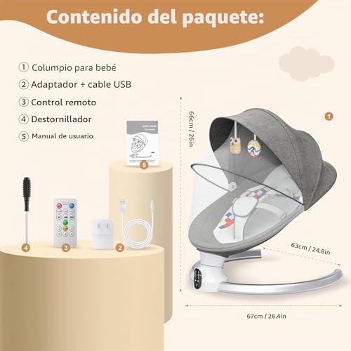 Helangel Electric Rocking Chair Electric Baby Hammock with Remote Control and Wireless Connection Baby Rocking Chair with 5 Point Safety Harness for Children up to 9 kg 5 Speed Balance