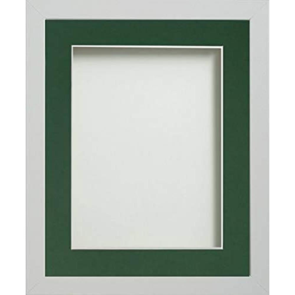 Frame Company Allington White 8x6 inch Frame With Bottle Green Mount For Image 5x3 inch *Choice of sizes* Fitted with Real Glass