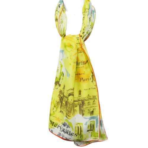 Wrapables Luxurious 100% Charmeuse Silk Long Scarf with Hand Rolled Edges, French Sights