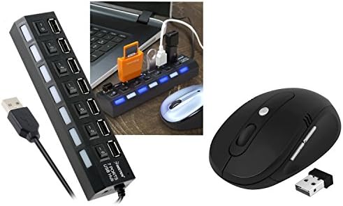 Insten Black 7-Port USB Hub with ON / OFF Switch with FREE Black Ver3 2.4G Cordless Wireless Optical Mouse For Apple iPhone 7/ 7 Plus/ 6S/ 6S Plus, Samsung Galaxy S7 Edge/ S7
