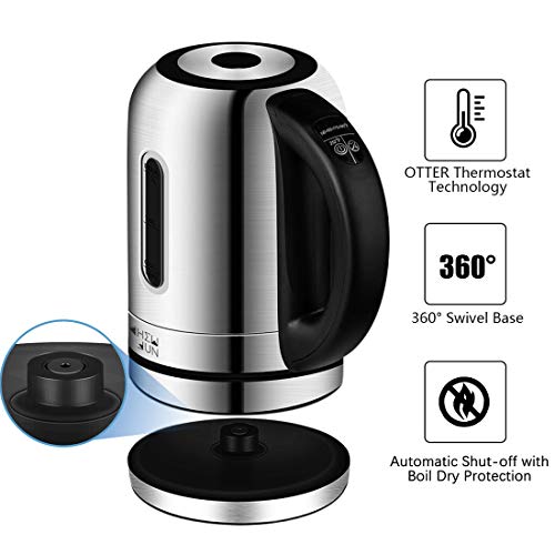 1500W Automatic Electric Kettle(BPAFree)with Temperature Controls,304 Stainless Steel 1.7 Liter