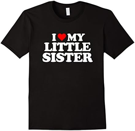 Men's I Love My Little Sister T Shirt - Heart Funny Fun Gift Tee Medium Black