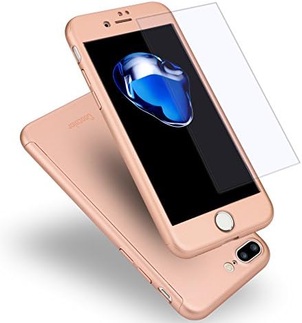 iPhone 7 Plus Case, Coocolor [Perfect Fit] 360 Degree All-around Ultra Thin Full Body Coverage Protection Dual Layer Hard Slim Case + Tempered Glass Screen Protector For iPhone 7 Plus-Rose Gold