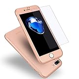 iPhone 7 Plus Case, Coocolor [Perfect Fit] 360 Degree All-around Ultra Thin Full Body Coverage Protection Dual Layer Hard Slim Case + Tempered Glass Screen Protector For iPhone 7 Plus-Rose Gold