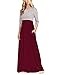 MEROKEETY Women's Scoop-Neck Stripes Three-Quarter-Sleeve Long Maxi Dress, Wine, Small