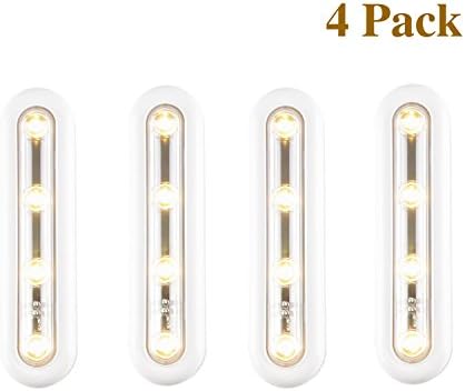 Ledinus 4 Pack 4-LED Touch Tap Push Stick-on Anywhere Light Super Bright LED Night Light for Closets, Attics, Garages, Car, Sheds, Storage Room,Warm Light