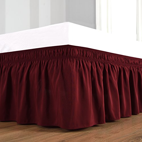 Biscaynebay Wrap Around Bed Skirts, Burgundy for King & Cal King Size Beds 15 Inches Drop