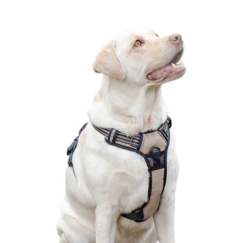 Ferplast Large Dog Harness, 2 Hooks, No Pull, Reflective, Breathable, Ideal for Training, L, Beige