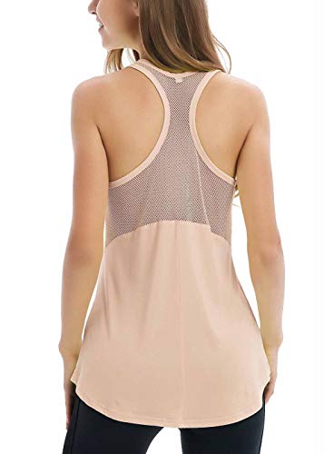 ICTIVE Workout Tank Tops for Women Sleeveless Yoga Tops for Women Mesh Racerback Backless Running Gym Shirts Apricot M - Thumbnail 3