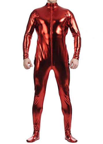 WOLF UNITARD Men's Shiny Metallic Unitard Bodysuits XX-Large Red