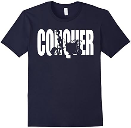 Mens CONQUER - Deadlift Motivational Workout T-Shirt Medium Navy