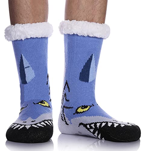 LINEMIN Mens Warm Slipper Socks Soft Cozy Fuzzy Fleece-Lined Winter Non Slip Indoor Christmas Socks