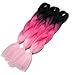 Synthetic Yaki Straight Ombre Jumbo Braiding Hair Extensions High Temperature Fiber Crochet Braids Hairstyles (Black Dark Light Pink)