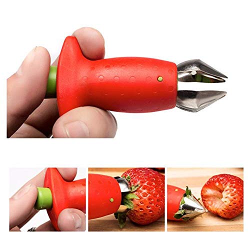Cutter Fruit - Red With Green Coring Vegetable Fruit Stem Gem Strawberry Corer Remover And Tomato Huller - Stem Blender Shape Corer Knife Tools Food Peeler Pineapple Avocado Watermelon Garlic - Thumbnail 5