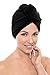 Texere Women's Viscose from Bamboo and Cotton Terry Hair Towel - Lightweight, Absorbent Quick Drying Hair Wrap - Twist Towel with Elastic Loop Holder (Tya, Black, U)
