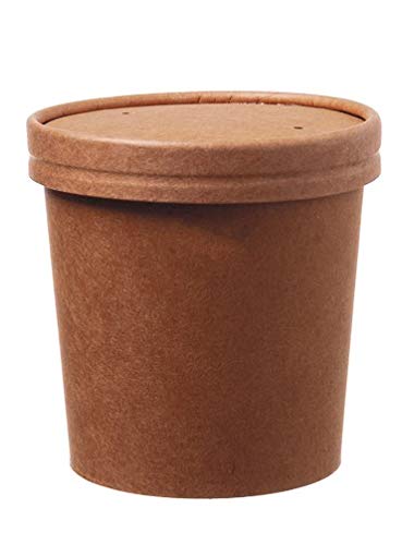 DeinPack 50 Suppenbecher to go mit Deckel braun 360ml 12oz I Becher mit PLA Innenbeschichtung Suppen-Becher to Go Pappe I 50 Bio Einweg-Becher mit Deckel | Eisbecher mit Deckel | biologisch abbaubar