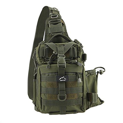 Hetto Tactical Sling Chest Pack Waterproof Nylon Fishing Tackle Bag MOLLE One Strap Crossbody Backpack Military Shoulder Bag with Water Bottle for Cycling Hunting Hiking Fishing Outdoor